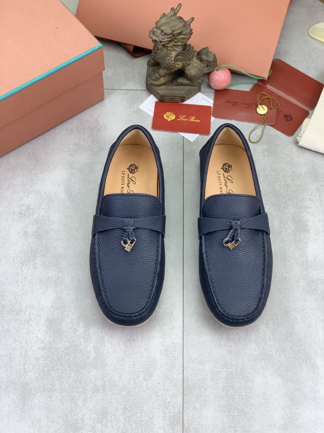 Loro Piana Dark Navy Blue Moc-Toe Loafers — hero