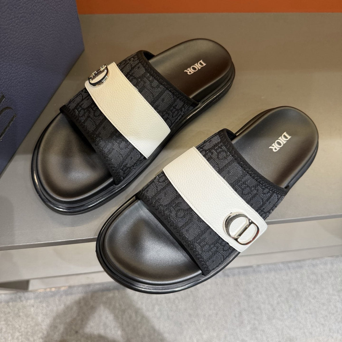 Dior Patterned Strap Slide Sandals — front