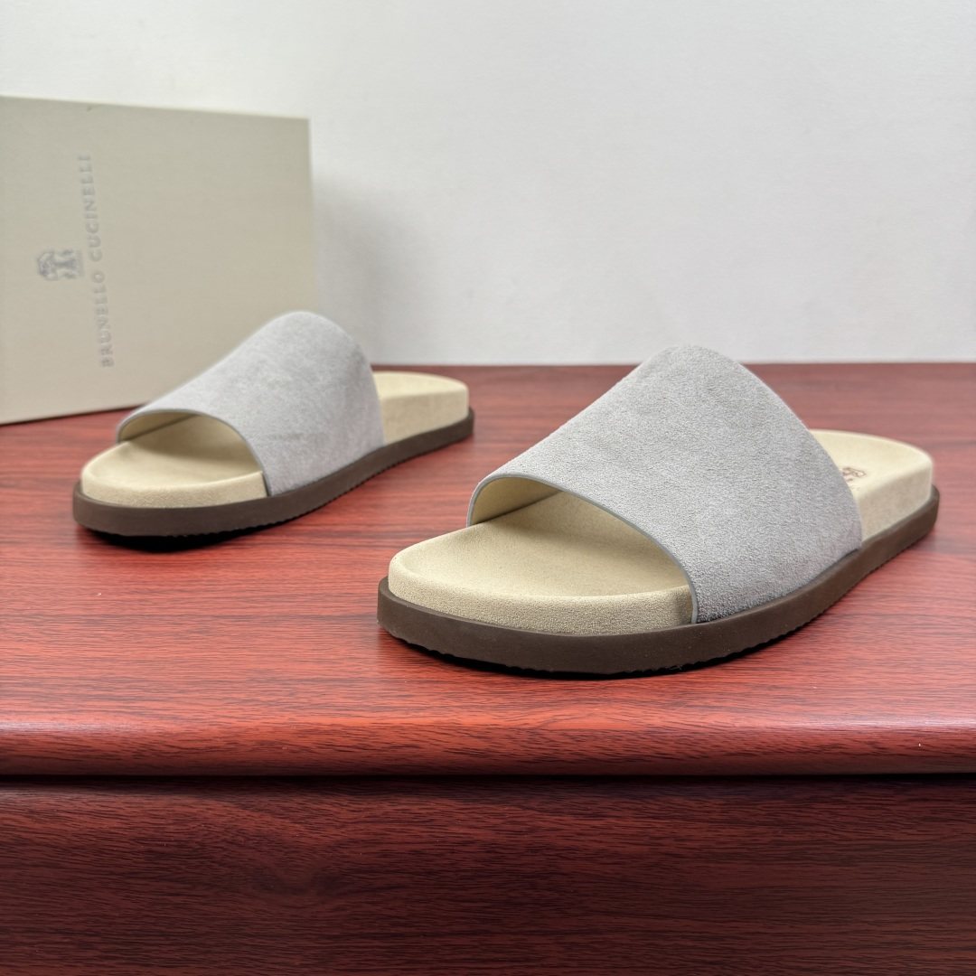 Brunello Cucinelli Suede Slide Sandals — side