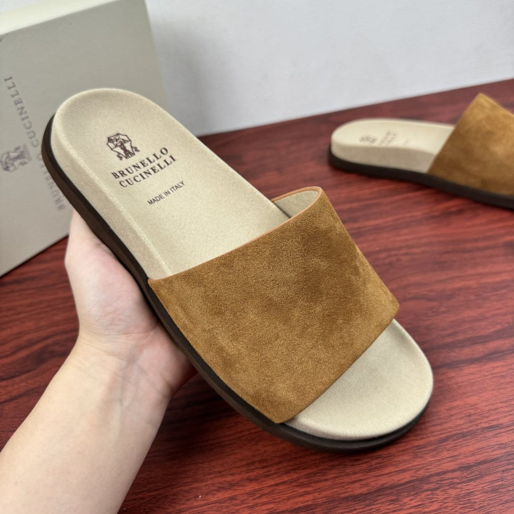 Brunello Cucinelli Suede Slide Sandals — model