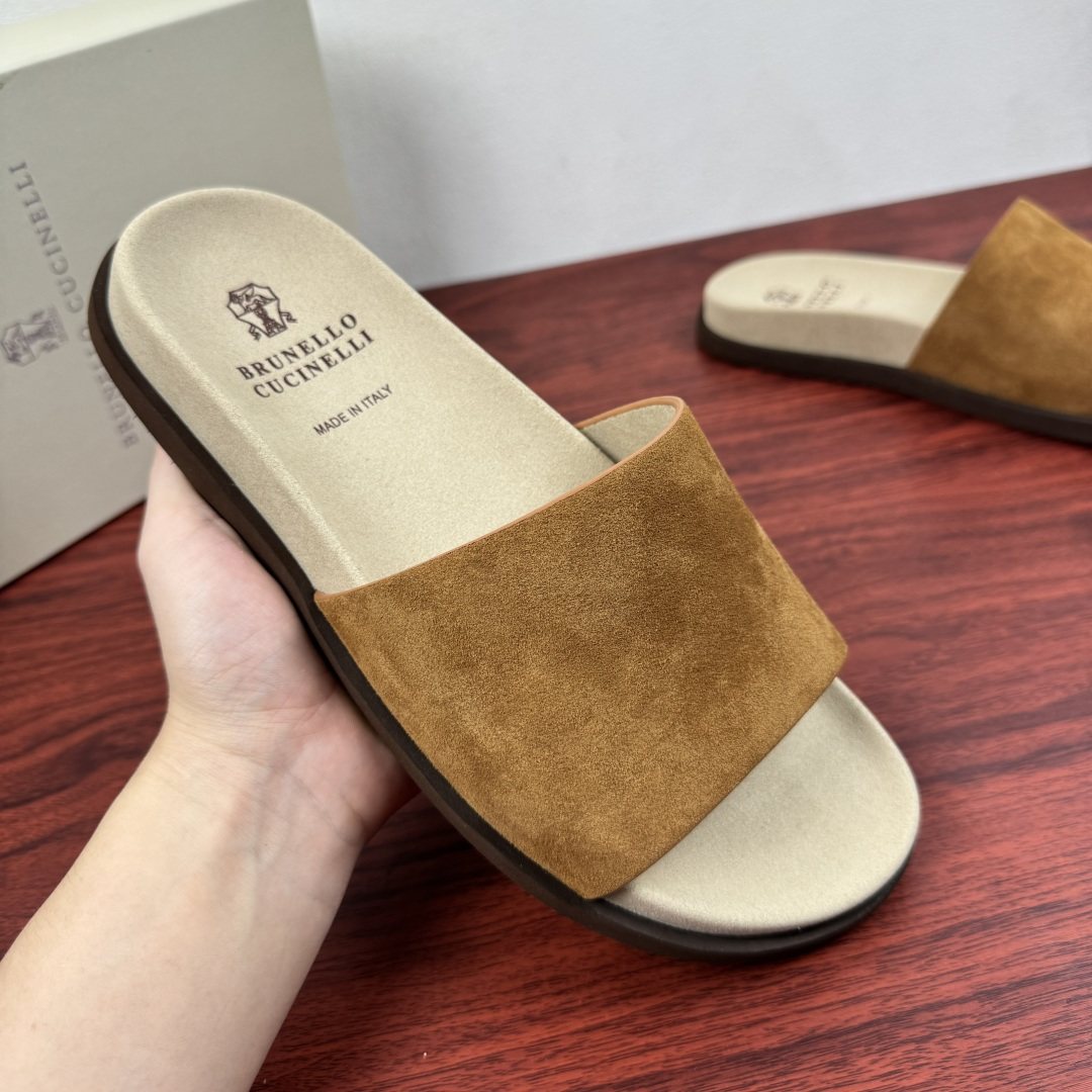Brunello Cucinelli Suede Slide Sandals — model