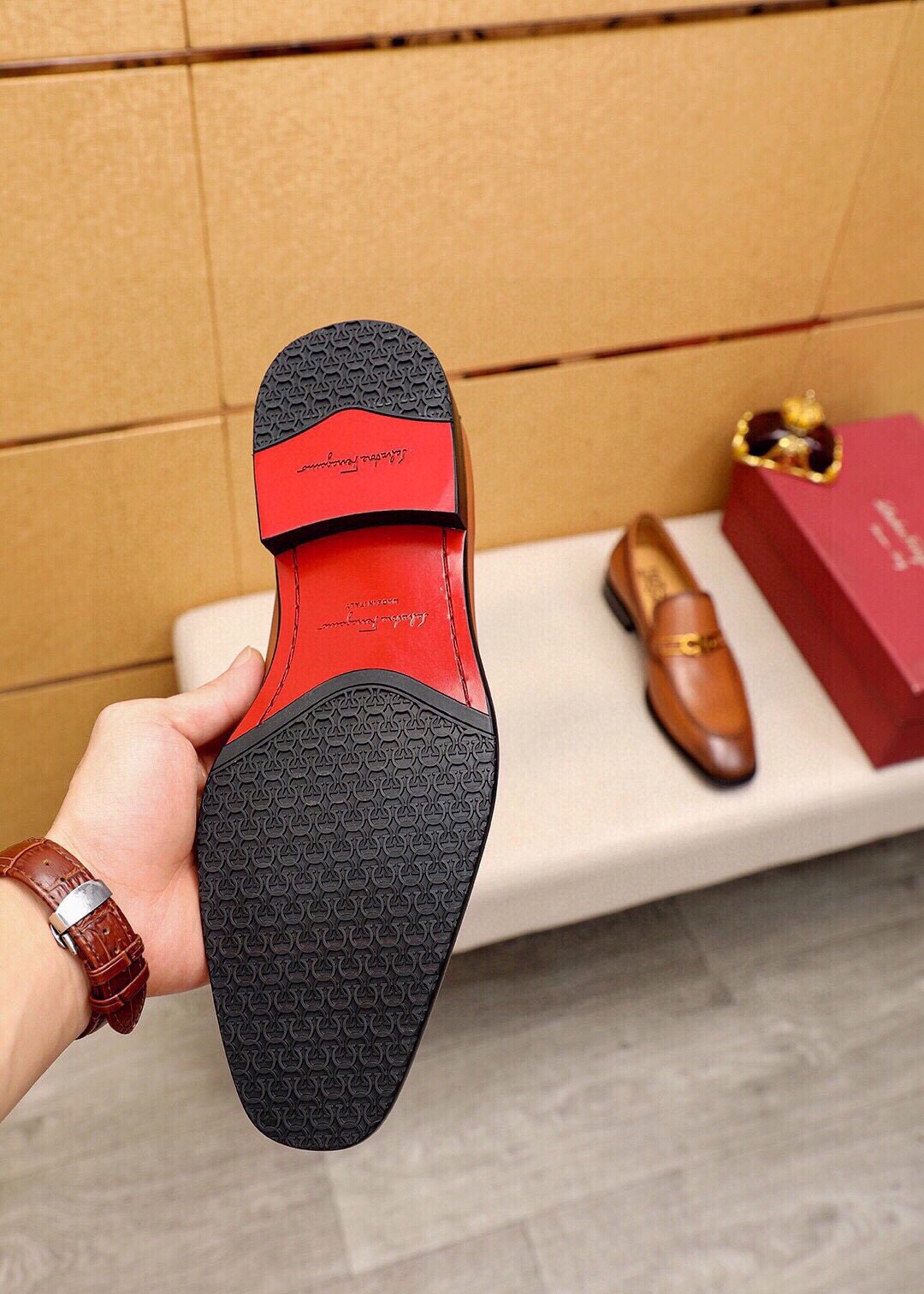 Ferragamo Leather Hardware Loafers — front