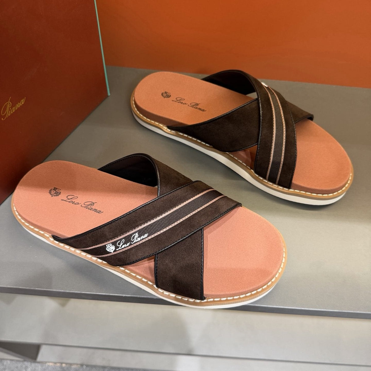 Loro Piana Crisscross Slide Sandals — front