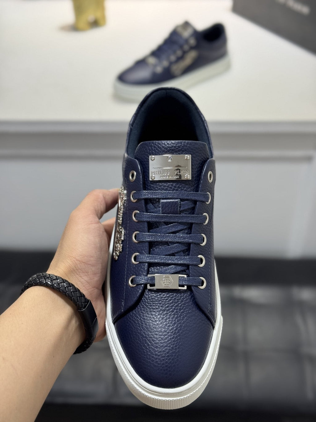 Philipp Plein Navy Low-Top Sneakers — front