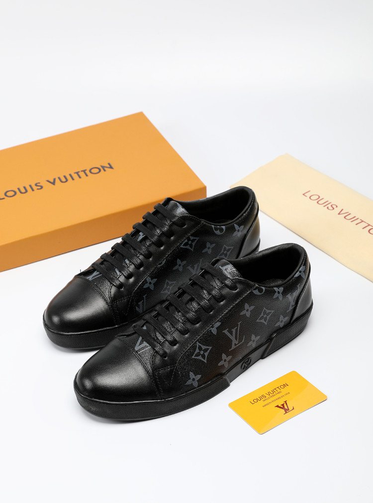 Louis Vuitton Black Monogram Panel Sneakers — front