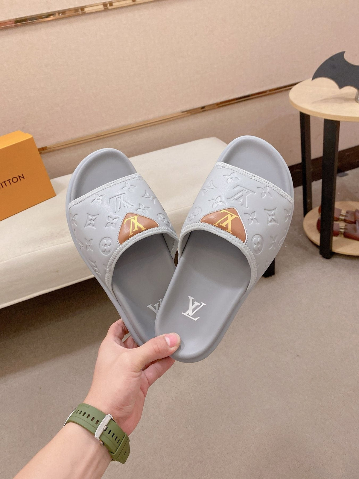 Louis Vuitton Embossed Men's Slide Sandals — front