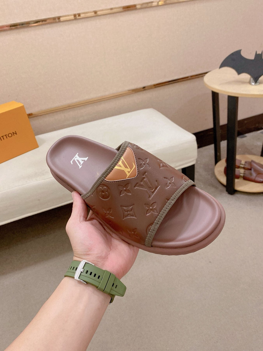 Louis Vuitton Embossed Men's Slide Sandals — front