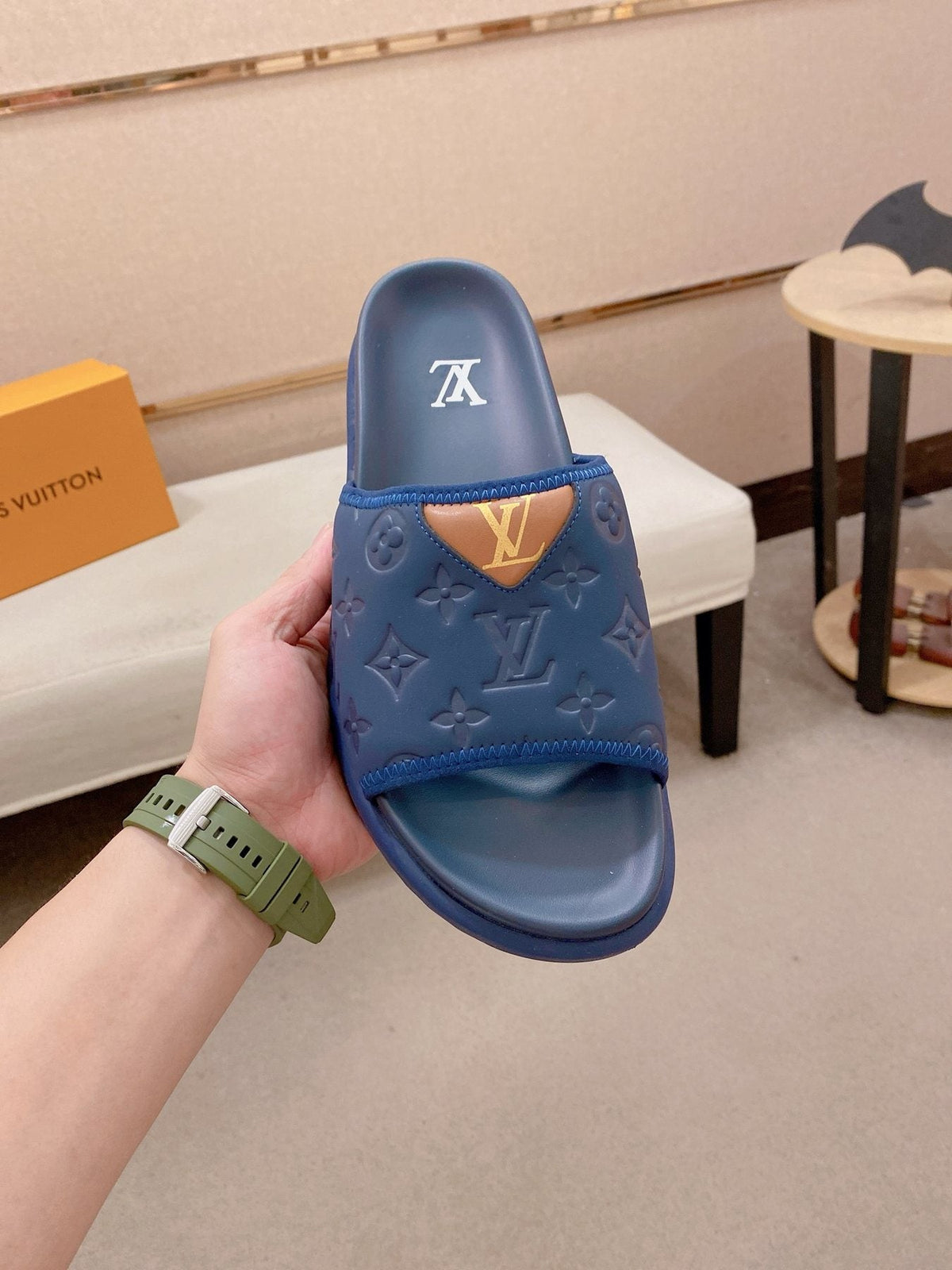 Louis Vuitton Embossed Men's Slide Sandals — front
