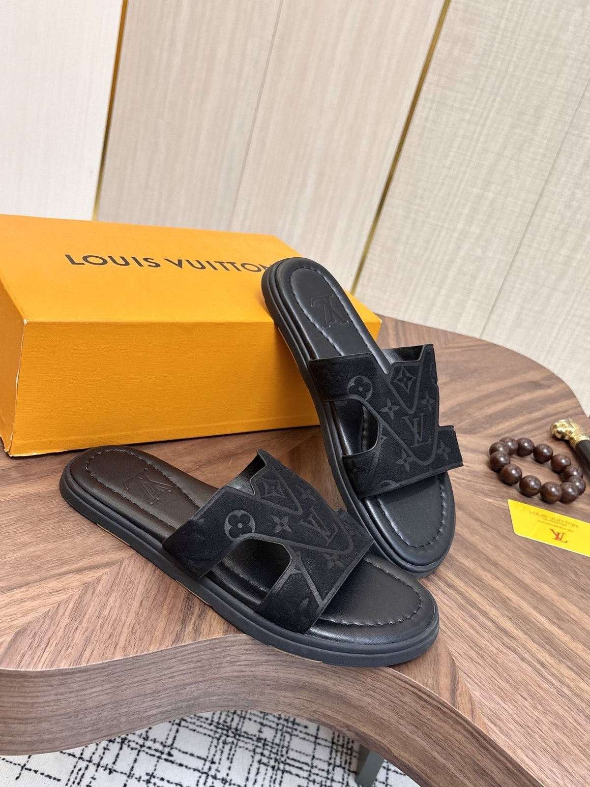 Louis Vuitton Monogram Slide Sandals — model