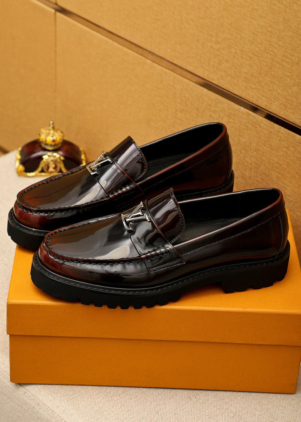 Louis Vuitton Glossy Lug Sole Loafers — model