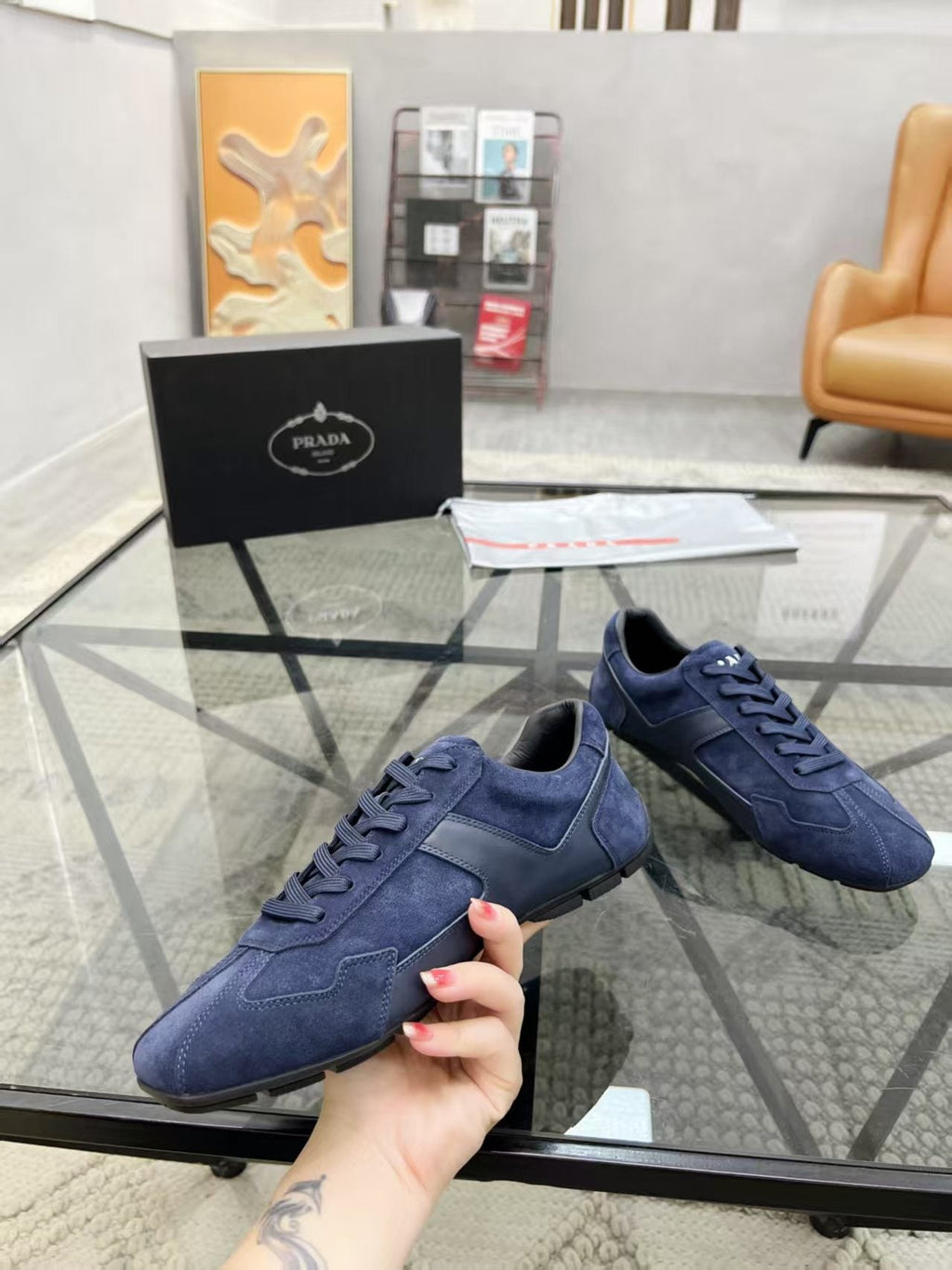 Prada Panel Lace-Up Sneakers — side