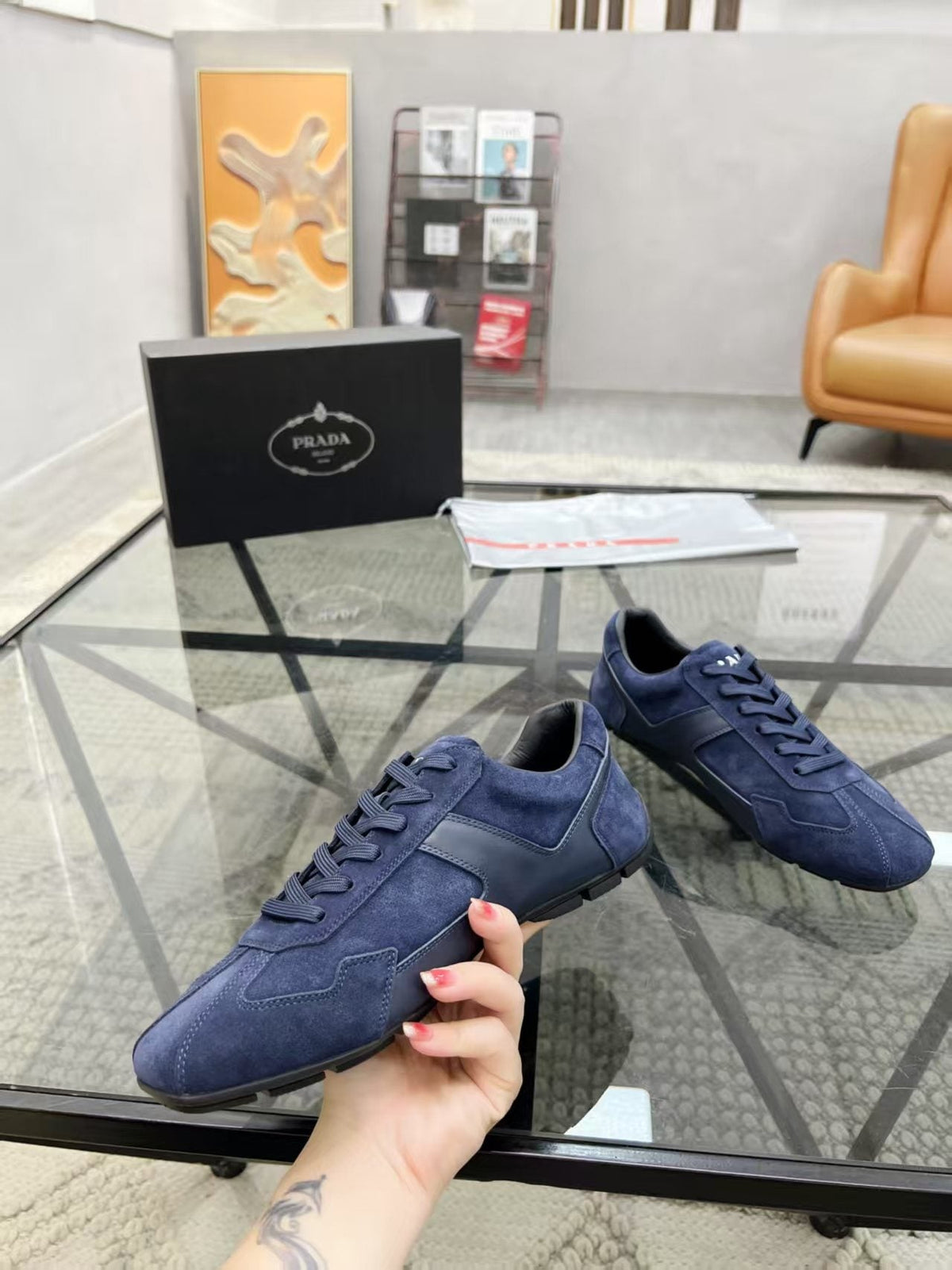 Prada Panel Lace-Up Sneakers — side