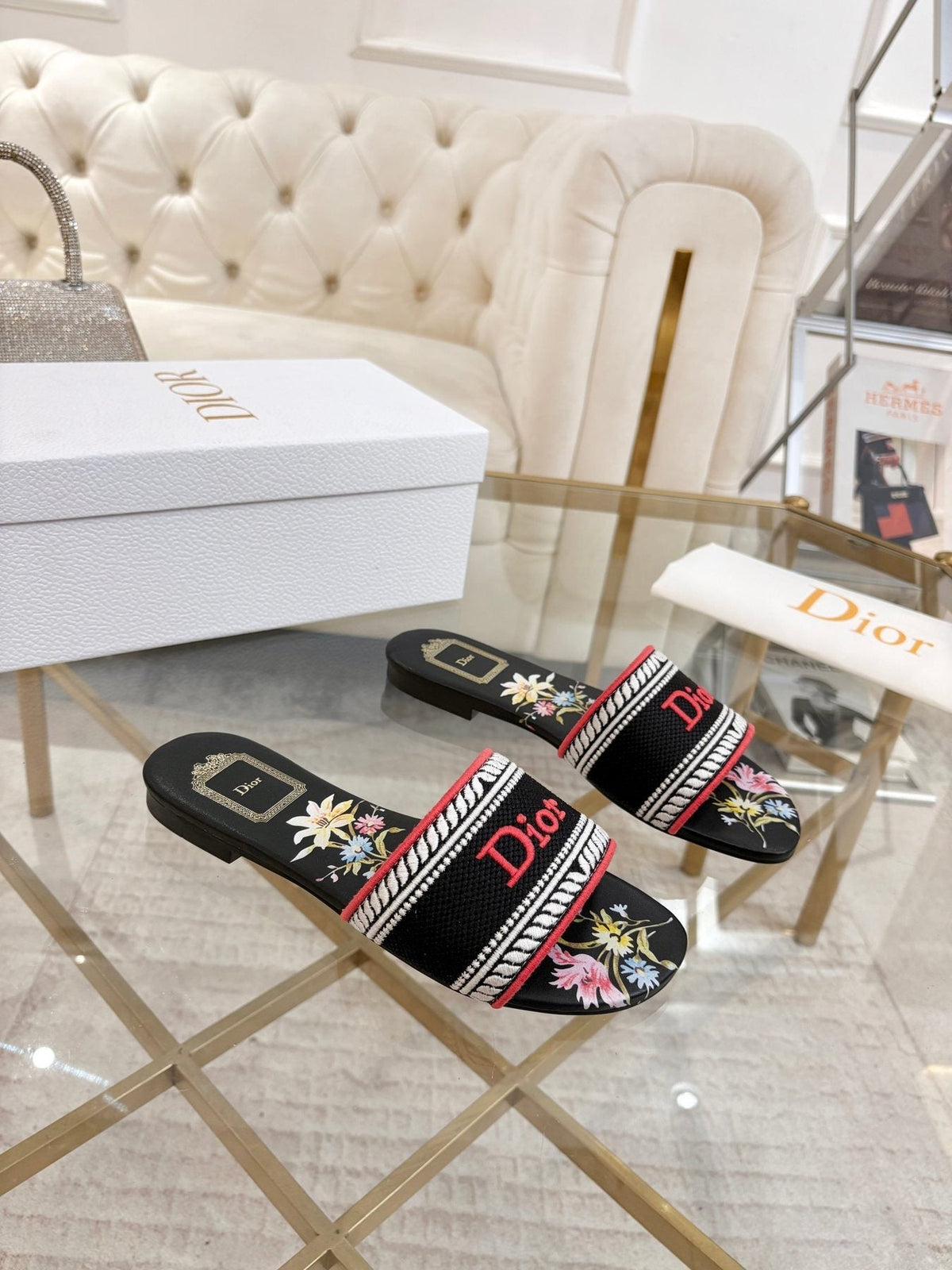 Dior Embroidered Logo Slide Sandals — front