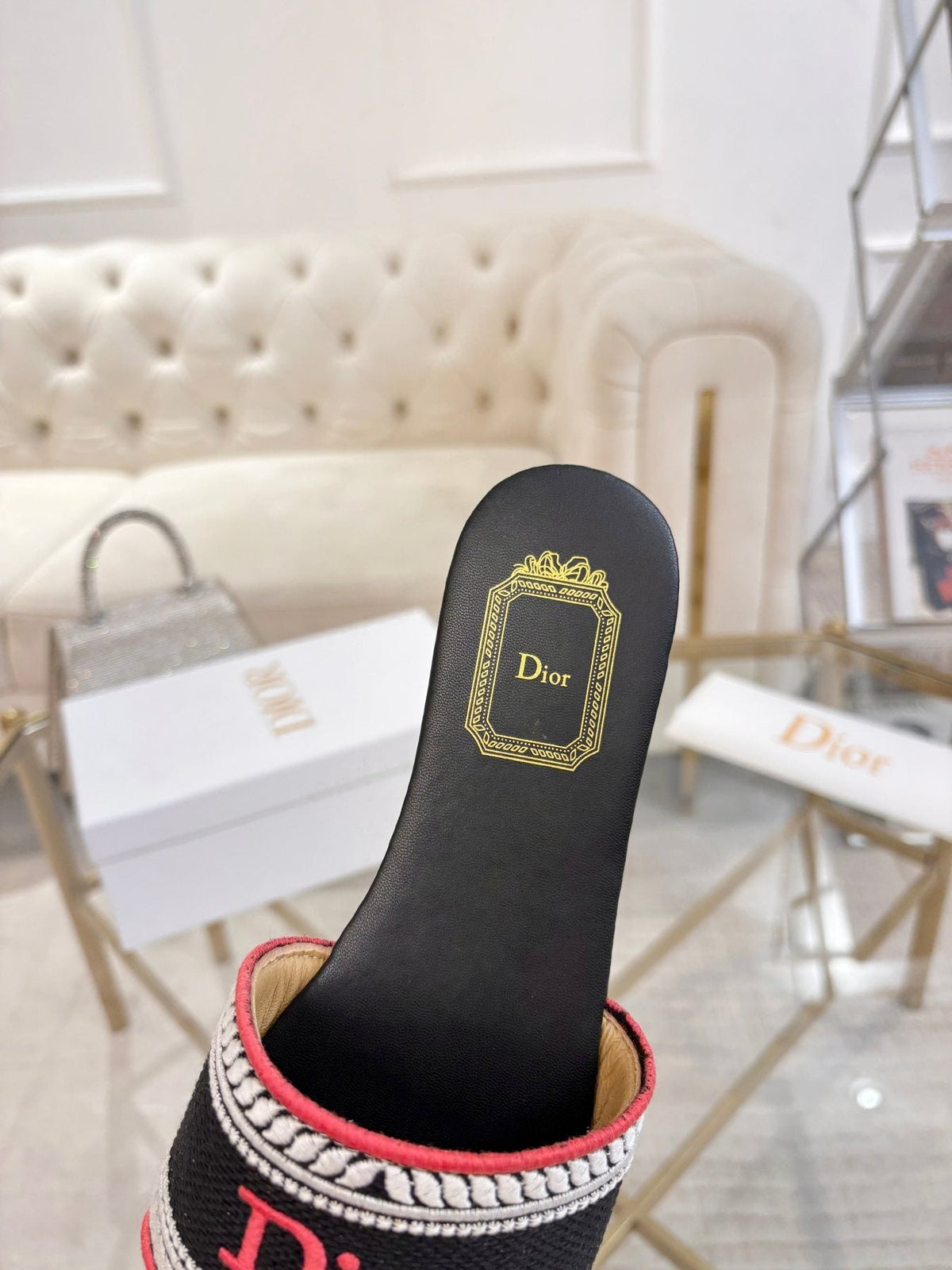 Dior Embroidered Logo Slide Sandals — detail