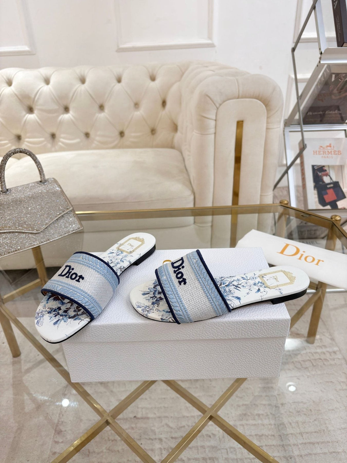 Dior Floral Print Slide Sandals — front