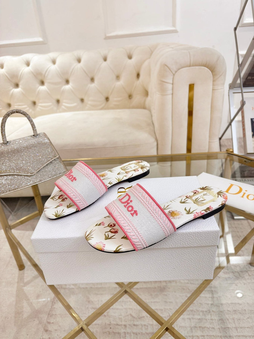 Dior Floral Print Slide Sandals — front