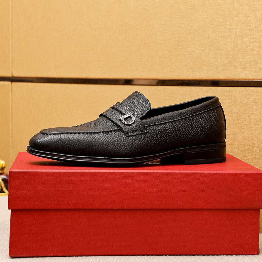 Ferragamo Textured Metal-Accent Loafers — side