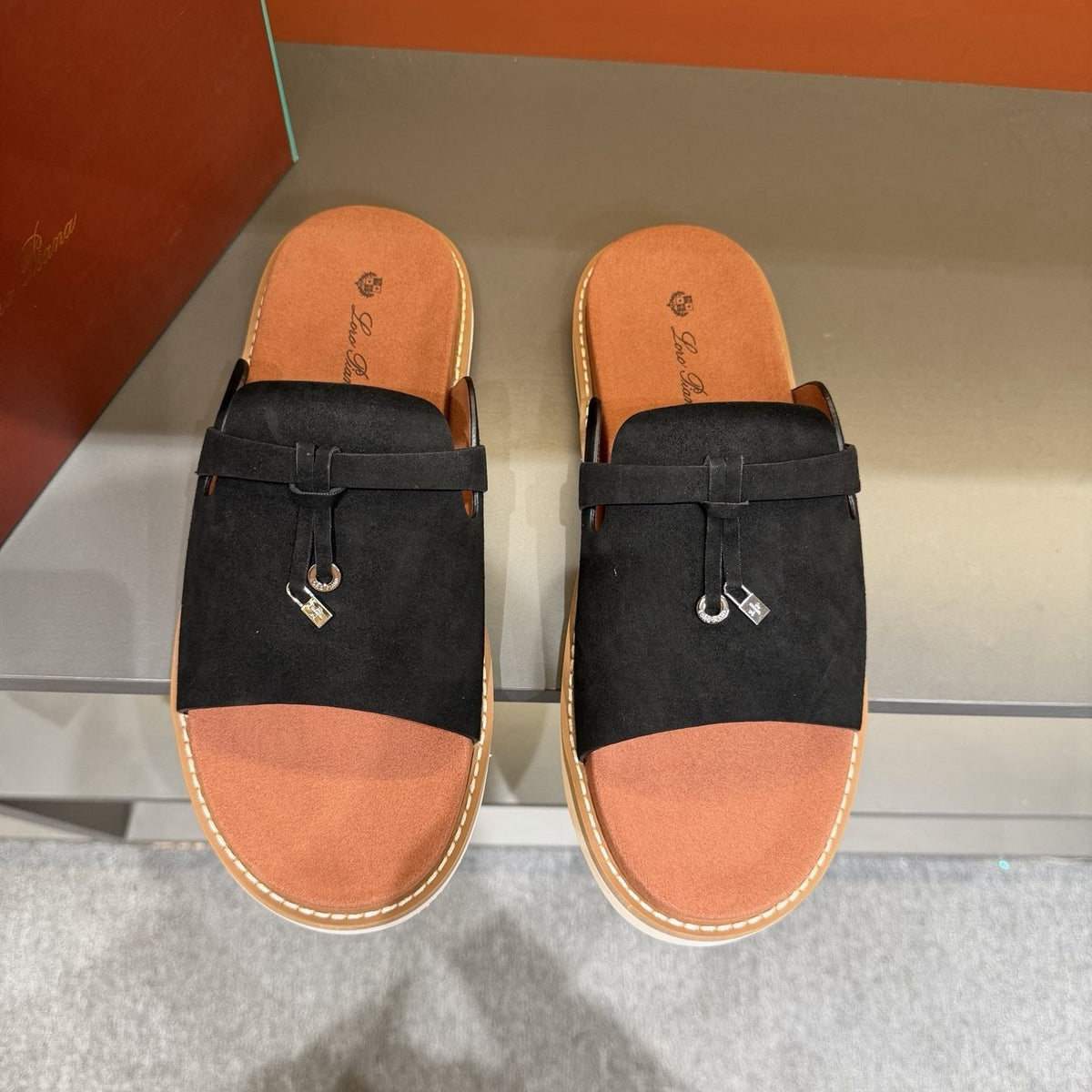 Loro Piana Leather Slide Sandals — front