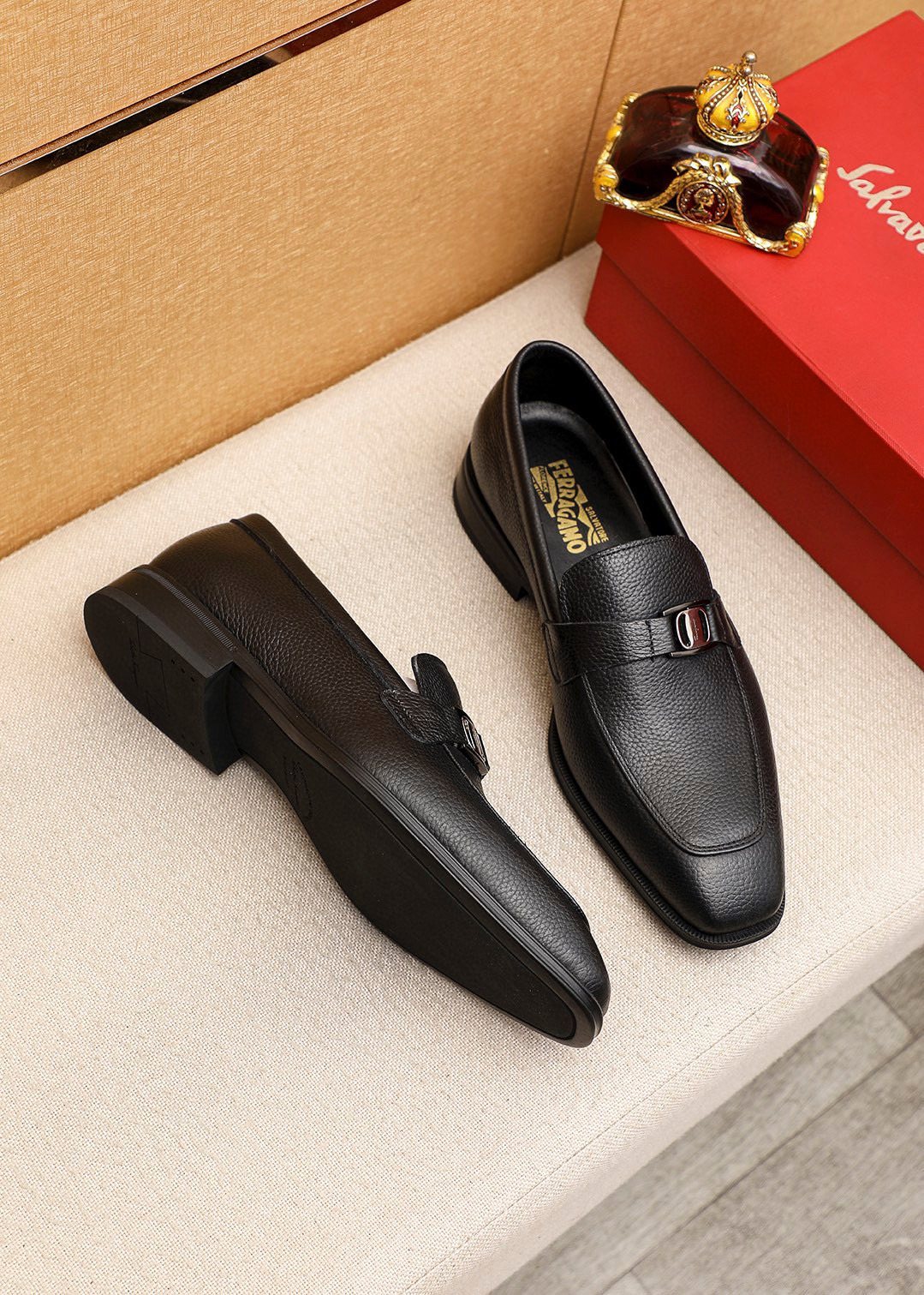 Ferragamo Textured Leather Loafers — side