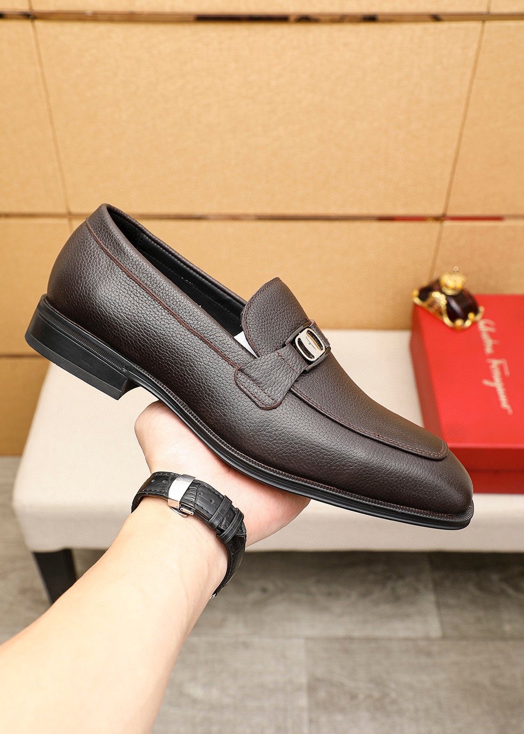 Ferragamo Textured Leather Loafers — model
