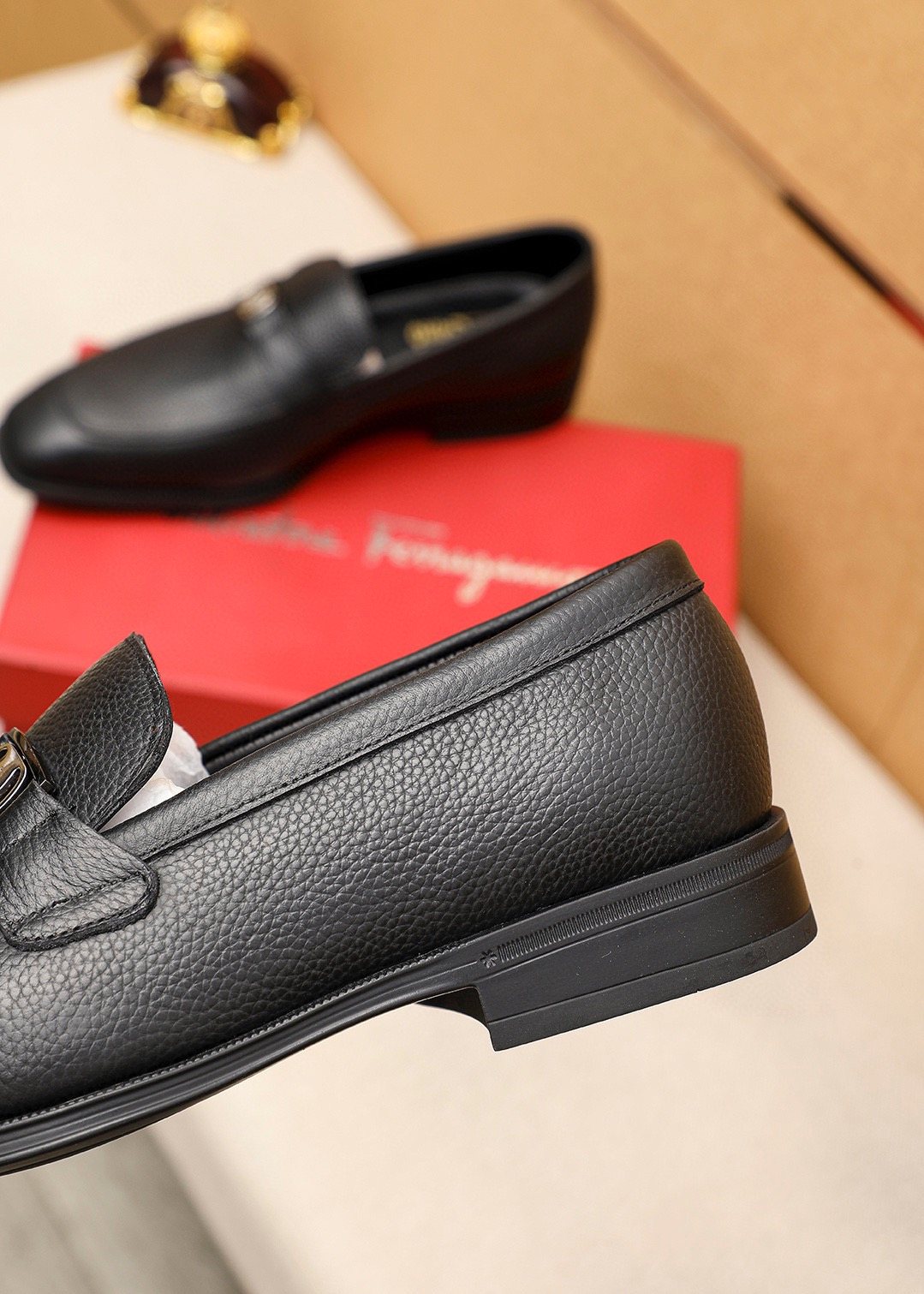 Ferragamo Textured Leather Loafers — detail