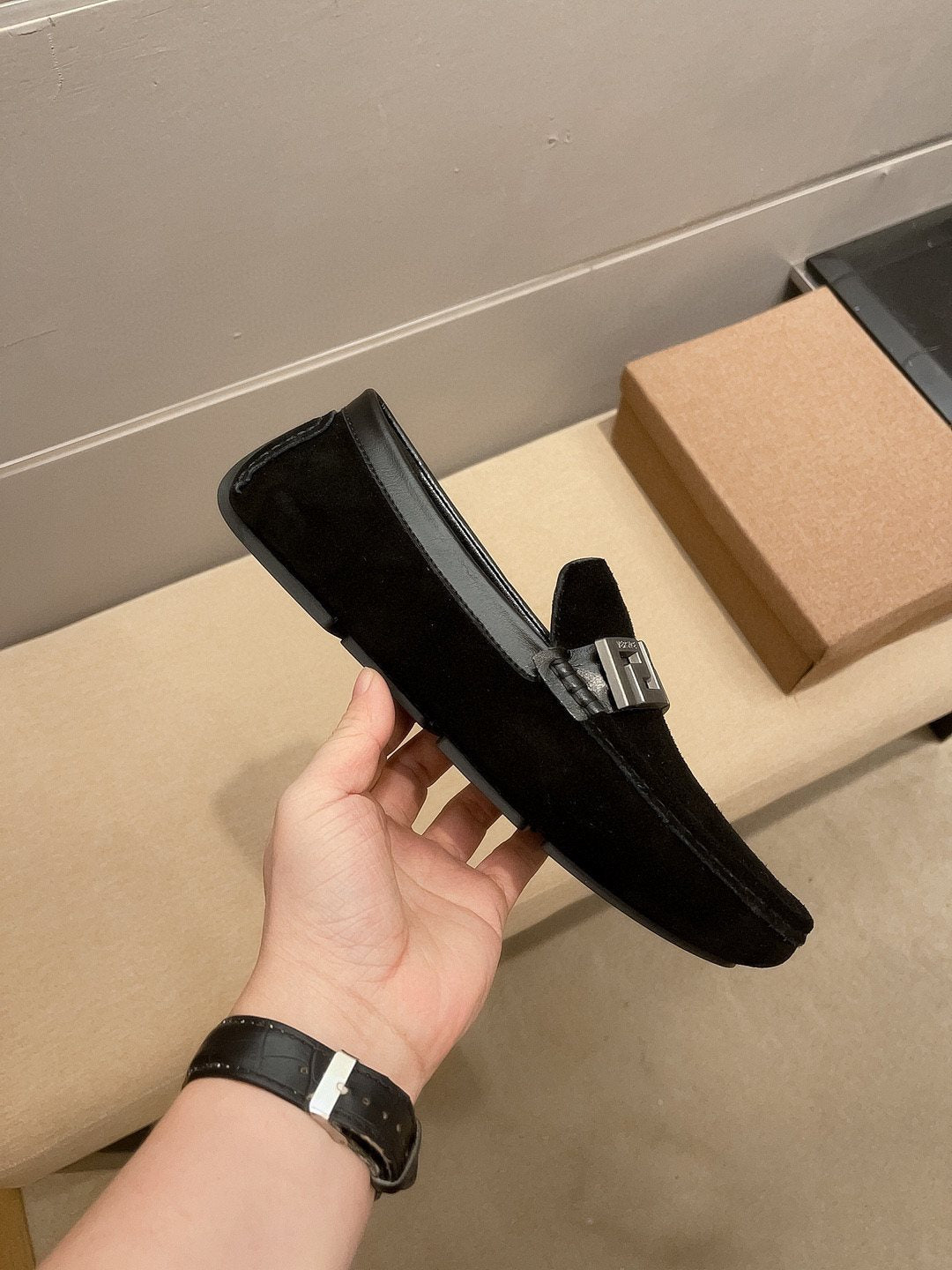 Versace Geometric Buckle Loafers — side