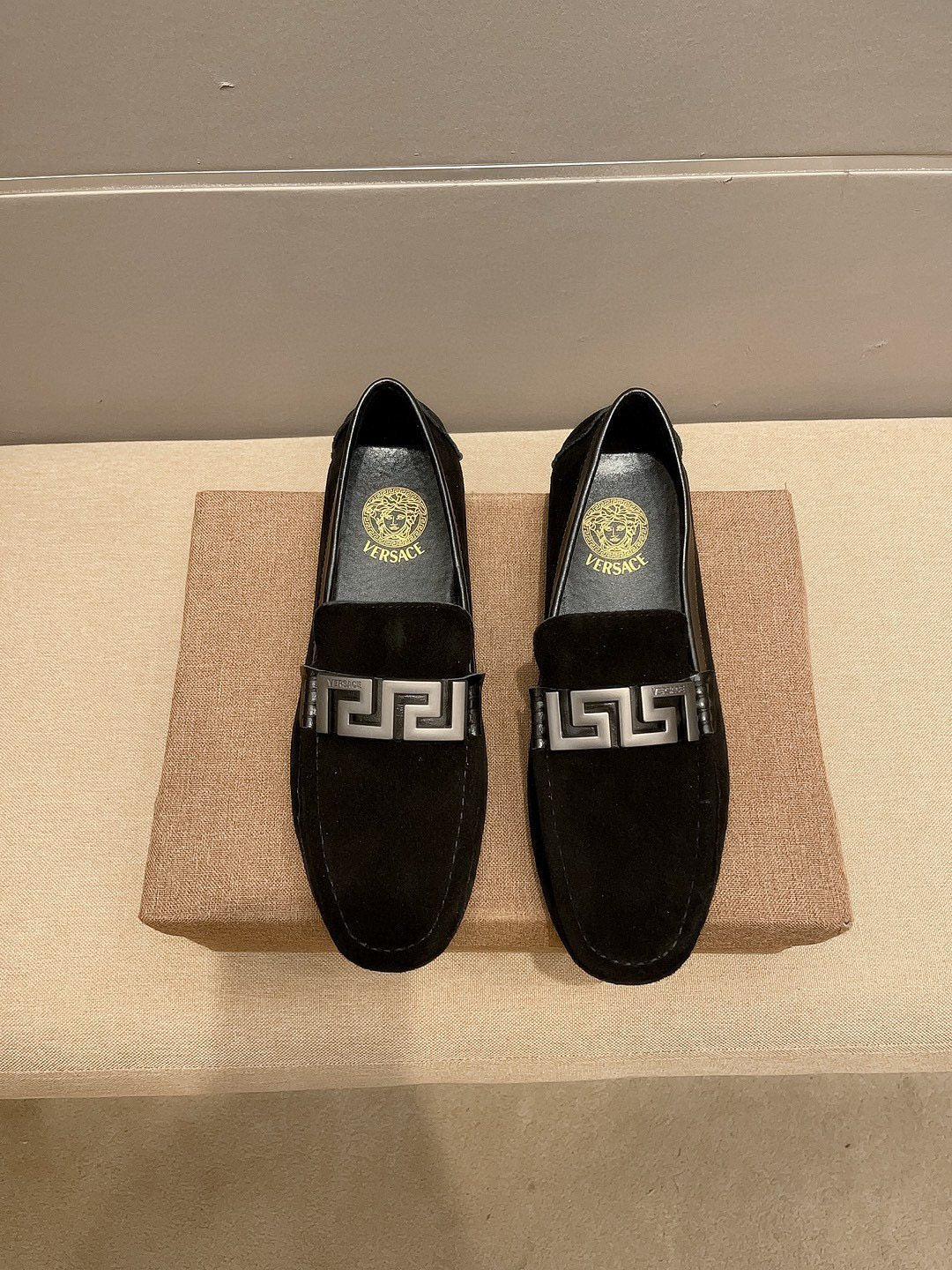 Versace Geometric Buckle Loafers — hero