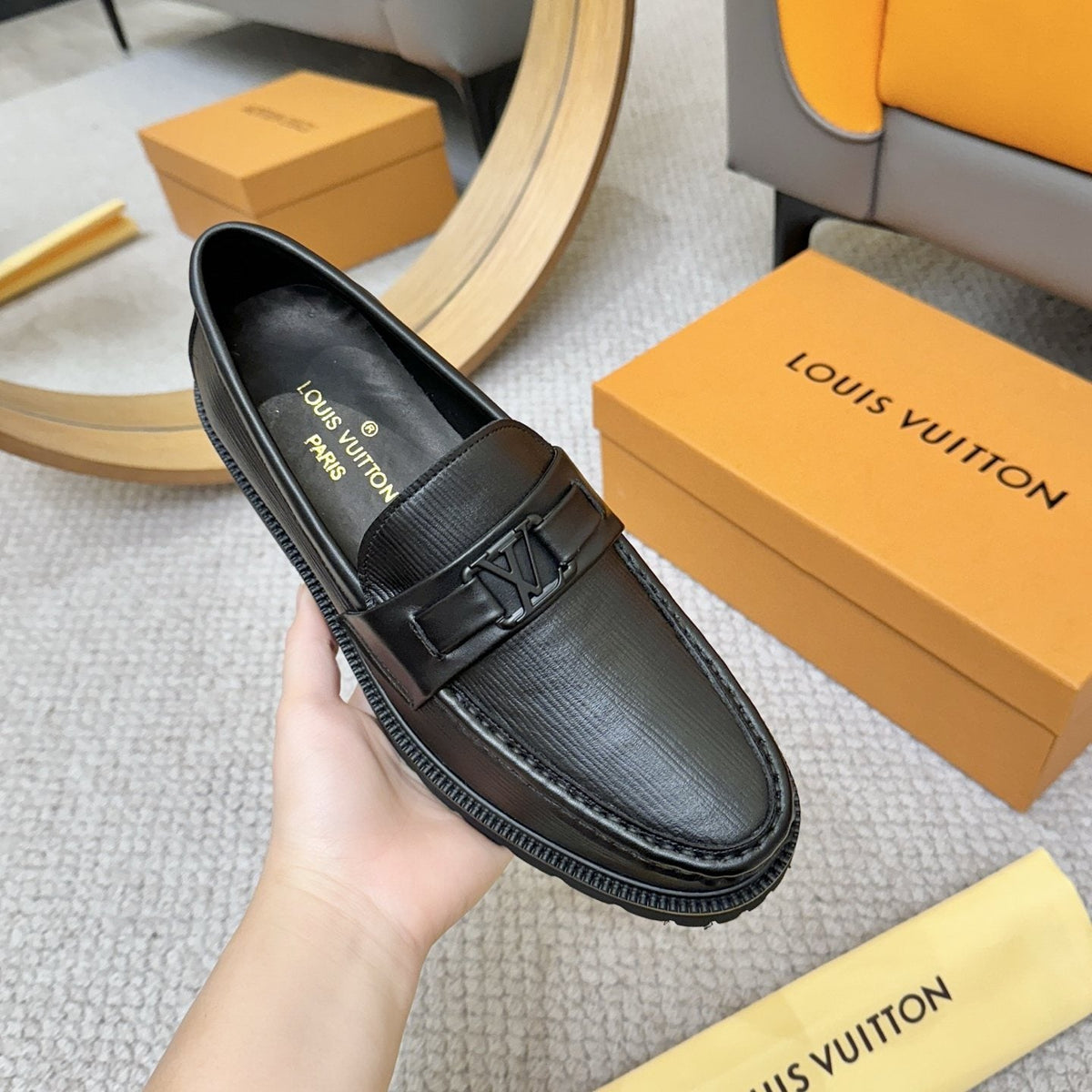 Louis Vuitton Textured Lug Sole Loafers — detail
