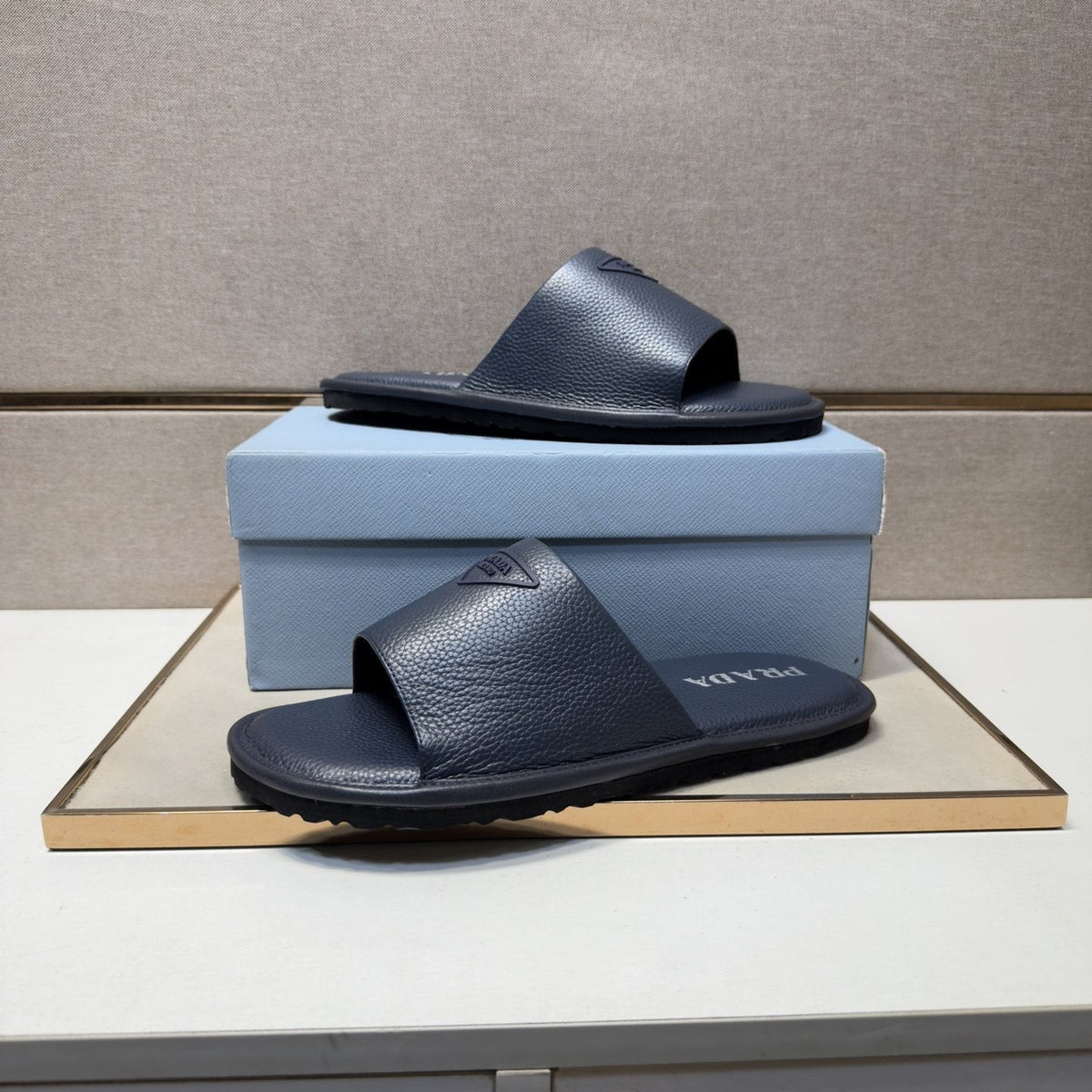 Prada Triangle Detail Slide Sandals — side