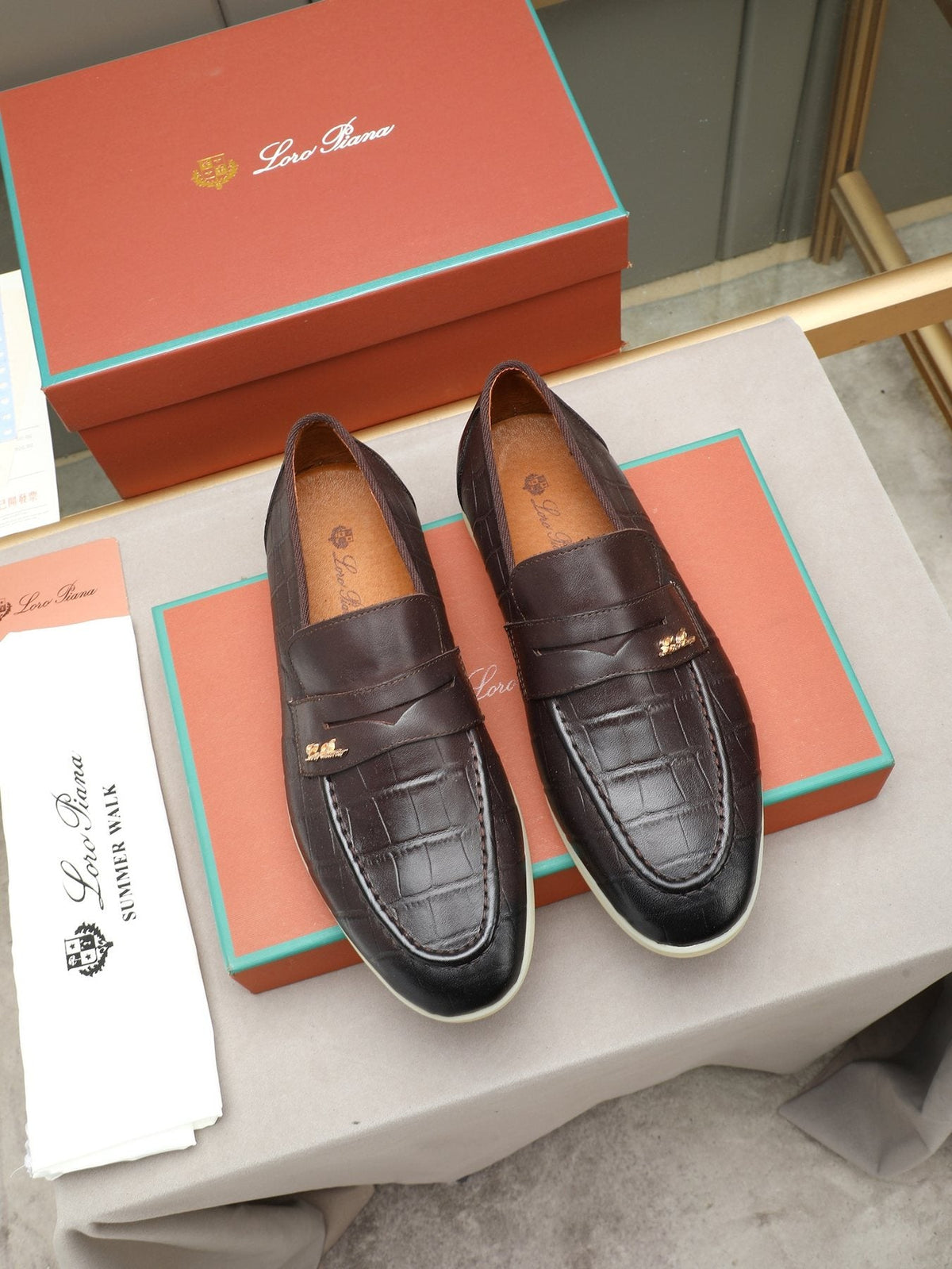 Loro Piana Crocodile-Embossed Loafers — front