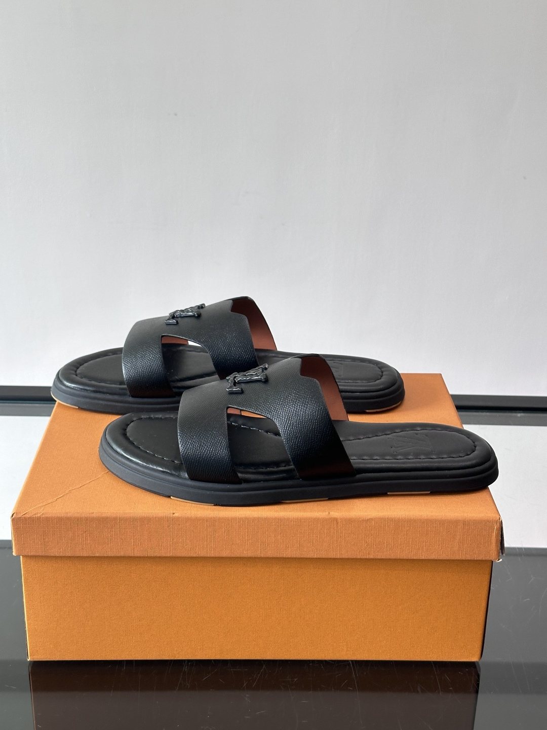 Louis Vuitton Navy Blue Slide Sandals — side