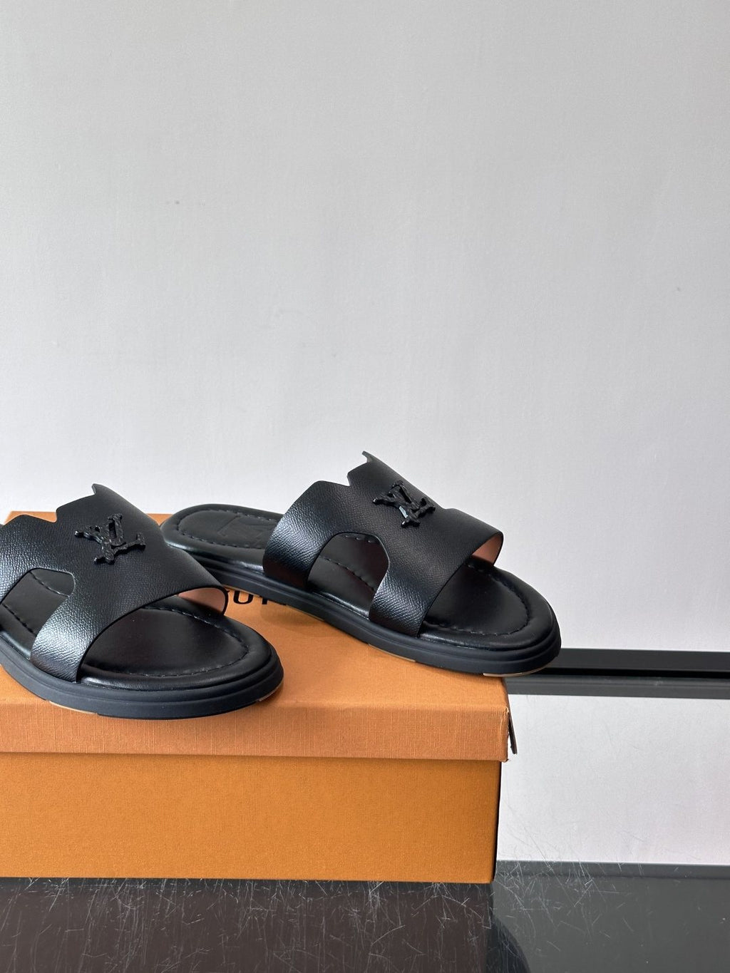 Louis Vuitton Navy Blue Slide Sandals — side