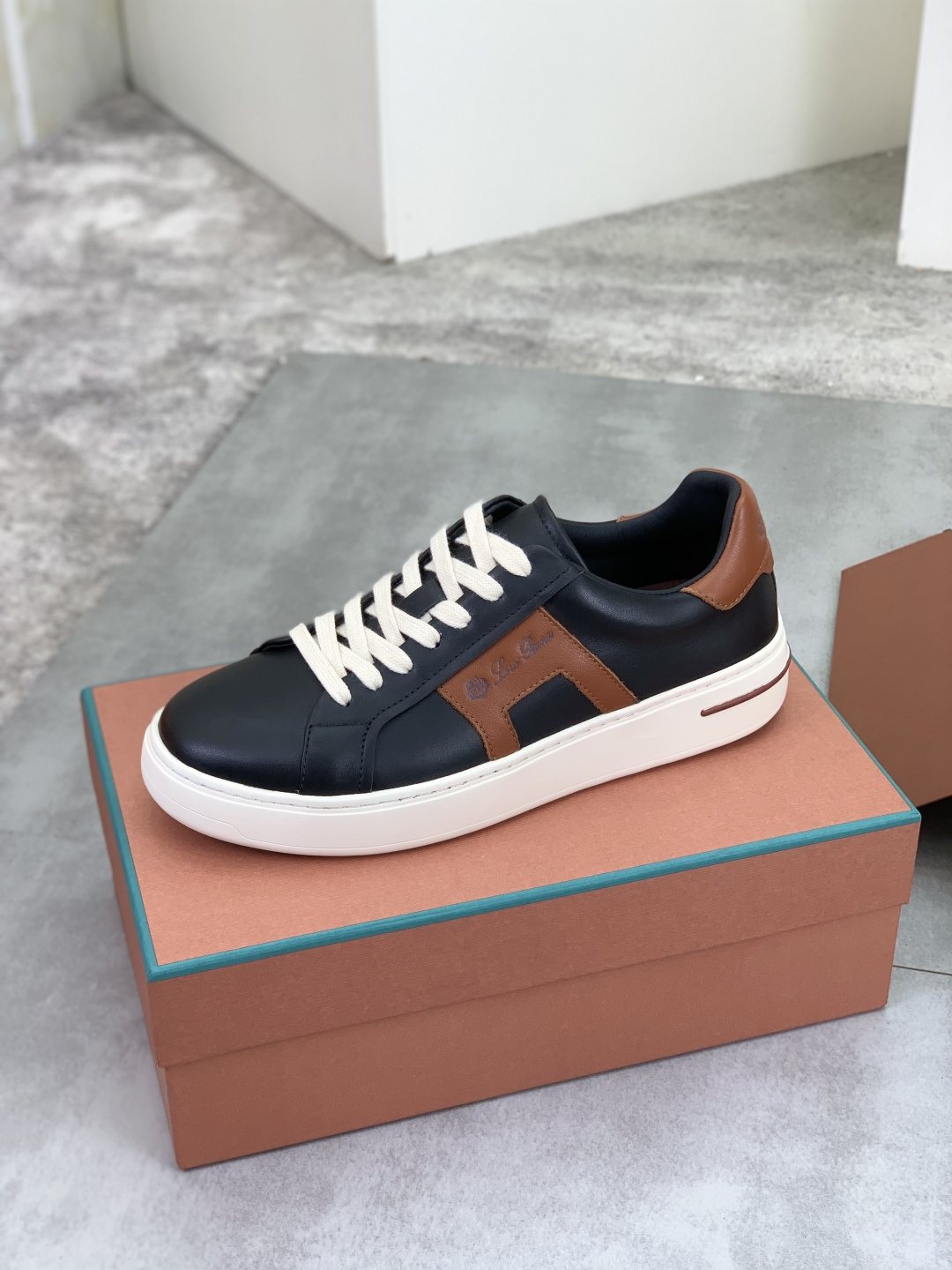 Loro Piana Black and Brown Low-Top Sneakers — side