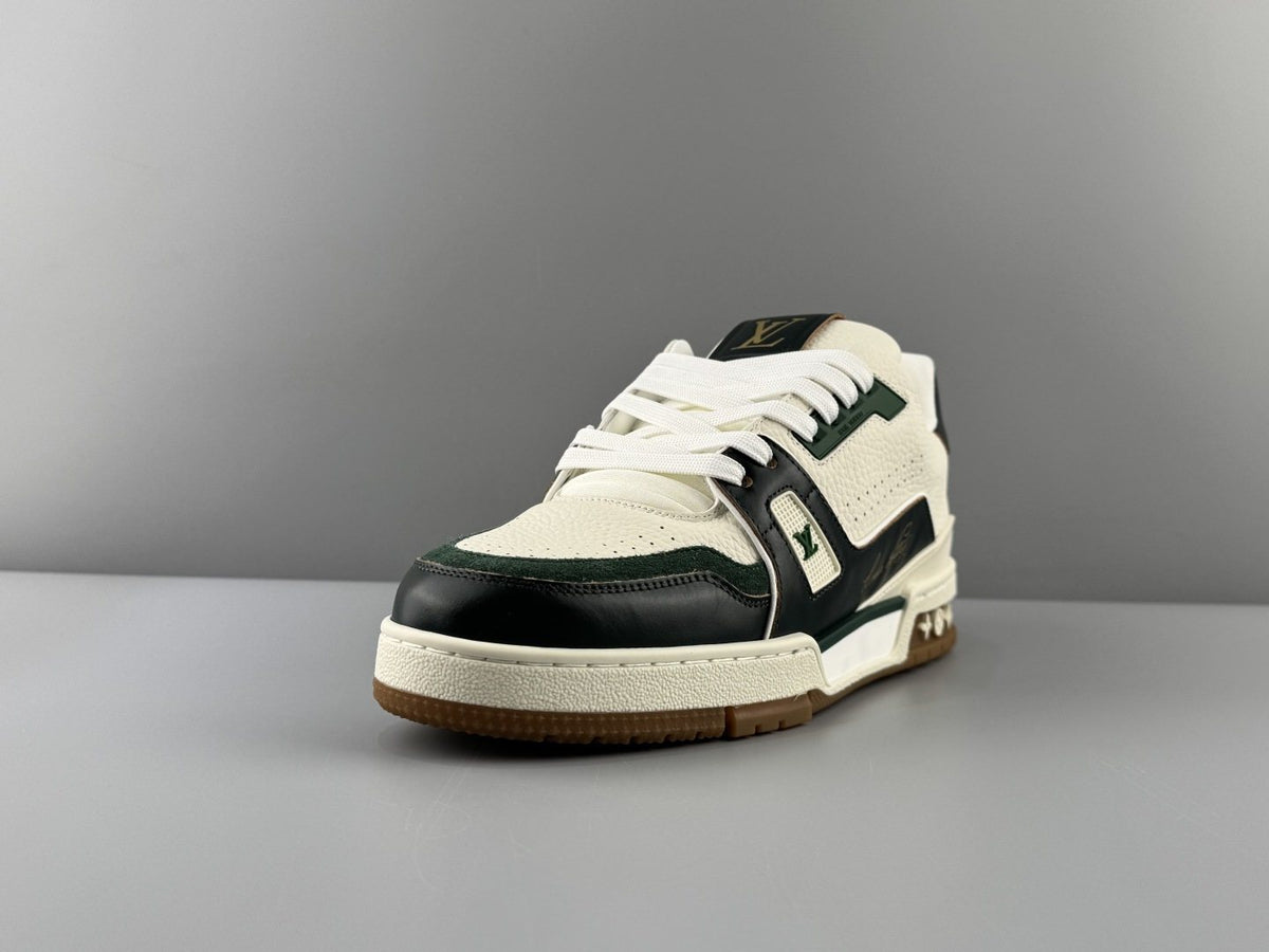 Louis Vuitton White, Green & Black Trainer Sneaker — front