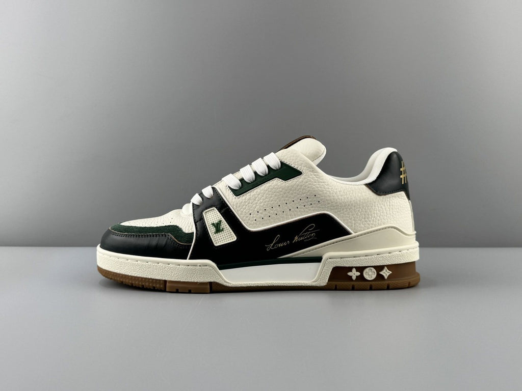 Louis Vuitton White, Green & Black Trainer Sneaker — hero