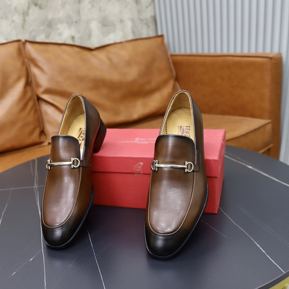 Salvatore Ferragamo Leather Hardware Loafers — front