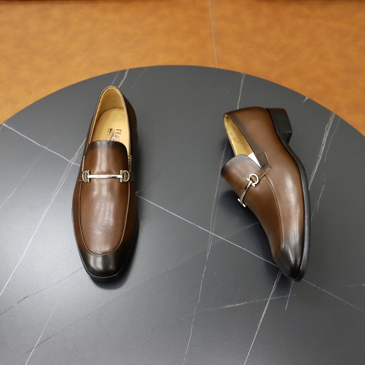 Salvatore Ferragamo Leather Hardware Loafers — front