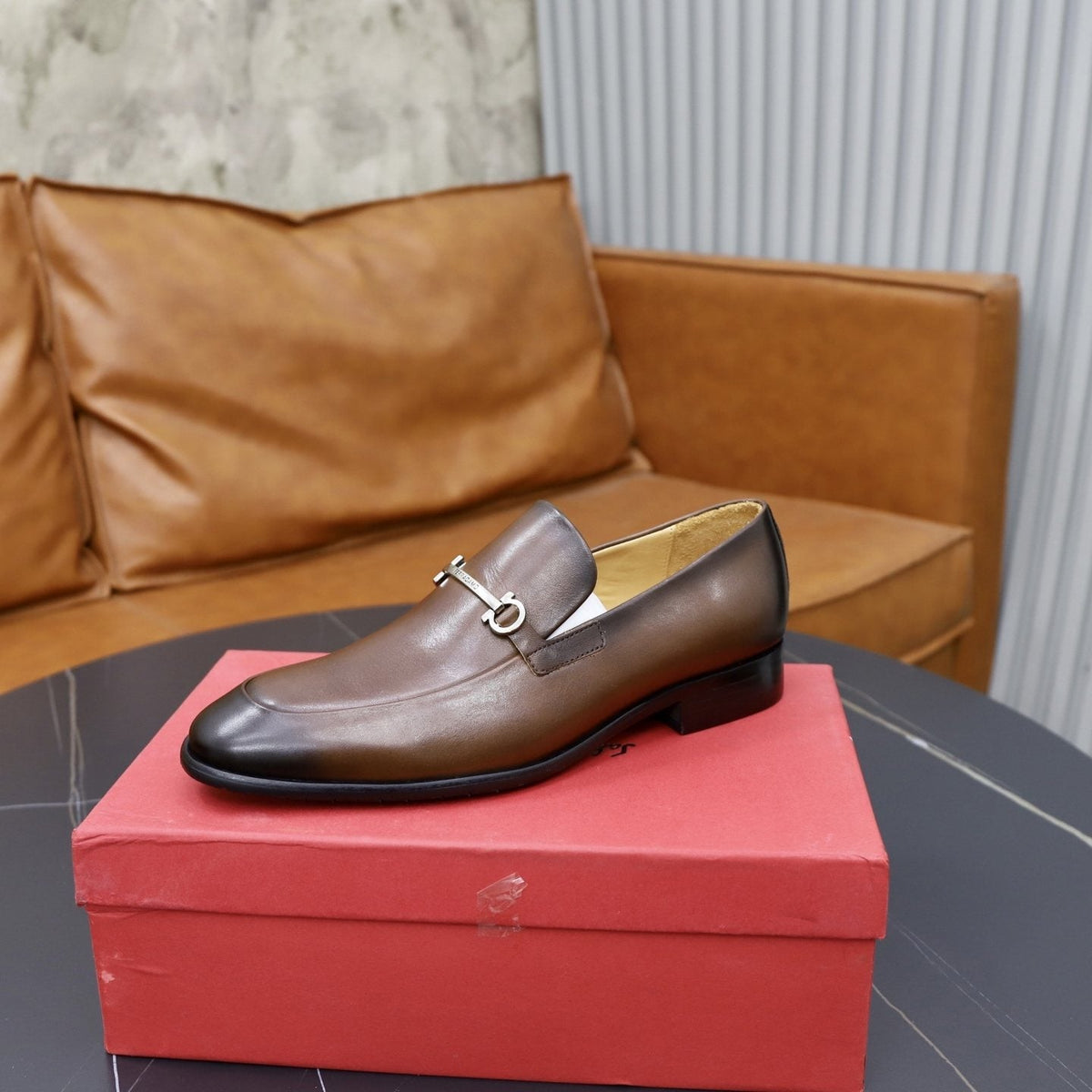 Salvatore Ferragamo Leather Hardware Loafers — side