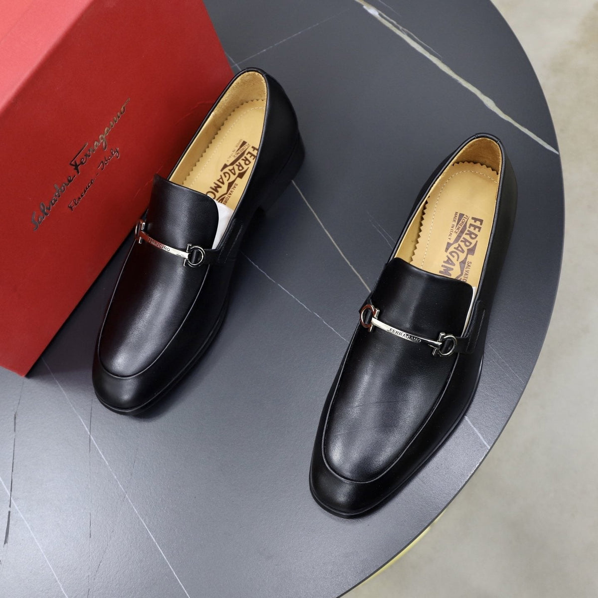 Salvatore Ferragamo Leather Hardware Loafers — front