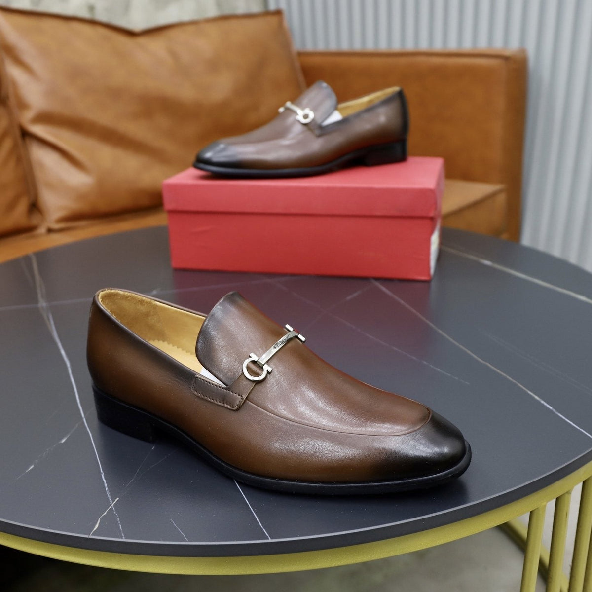 Salvatore Ferragamo Leather Hardware Loafers — side