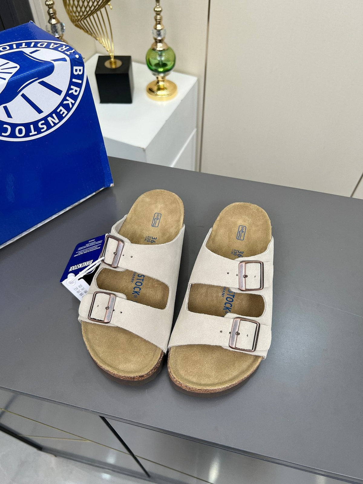 Birkenstock Two-Strap Buckle Slide Sandals — front