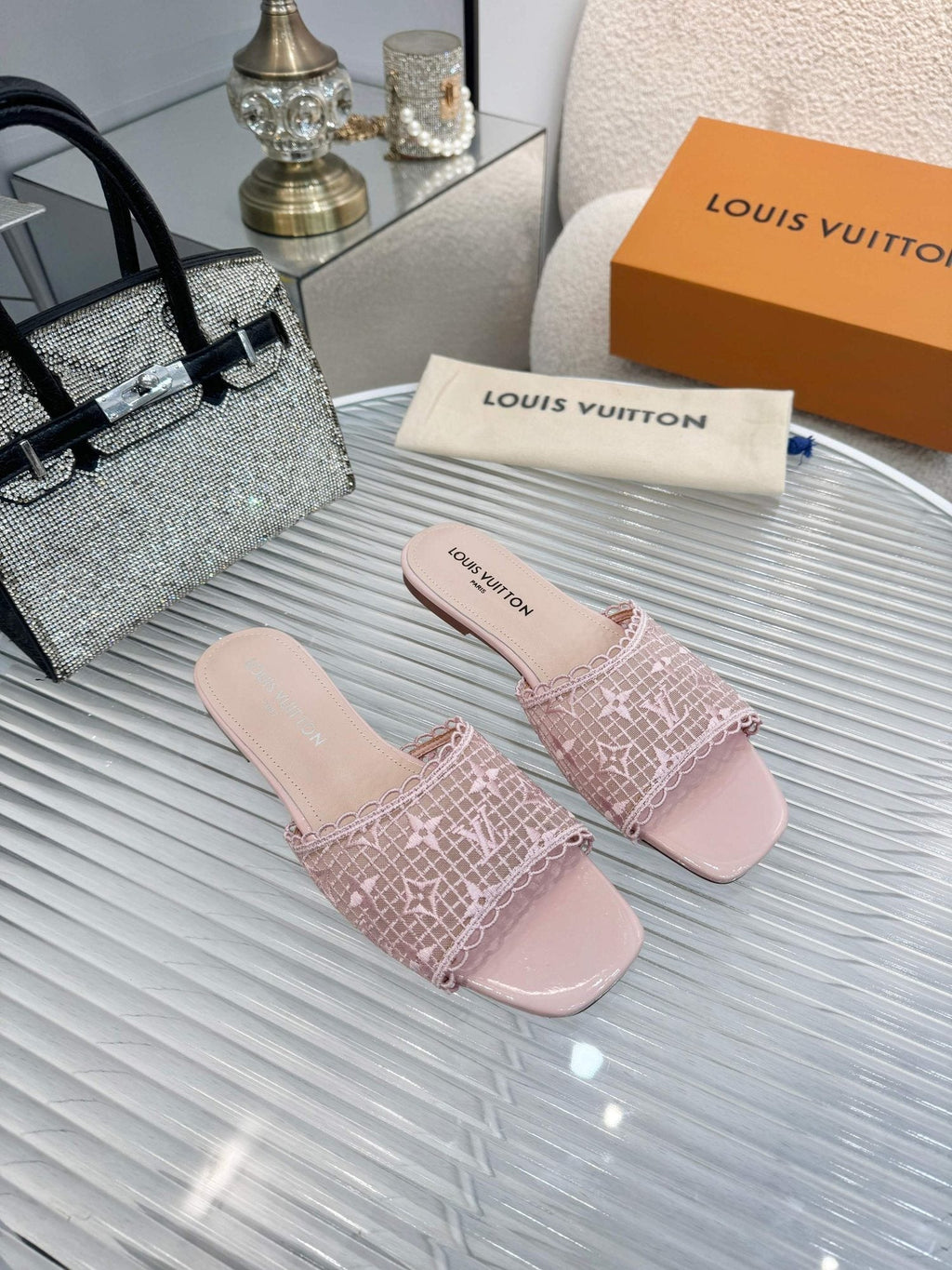 Louis Vuitton Woven Open-Toe Slide Sandals — hero