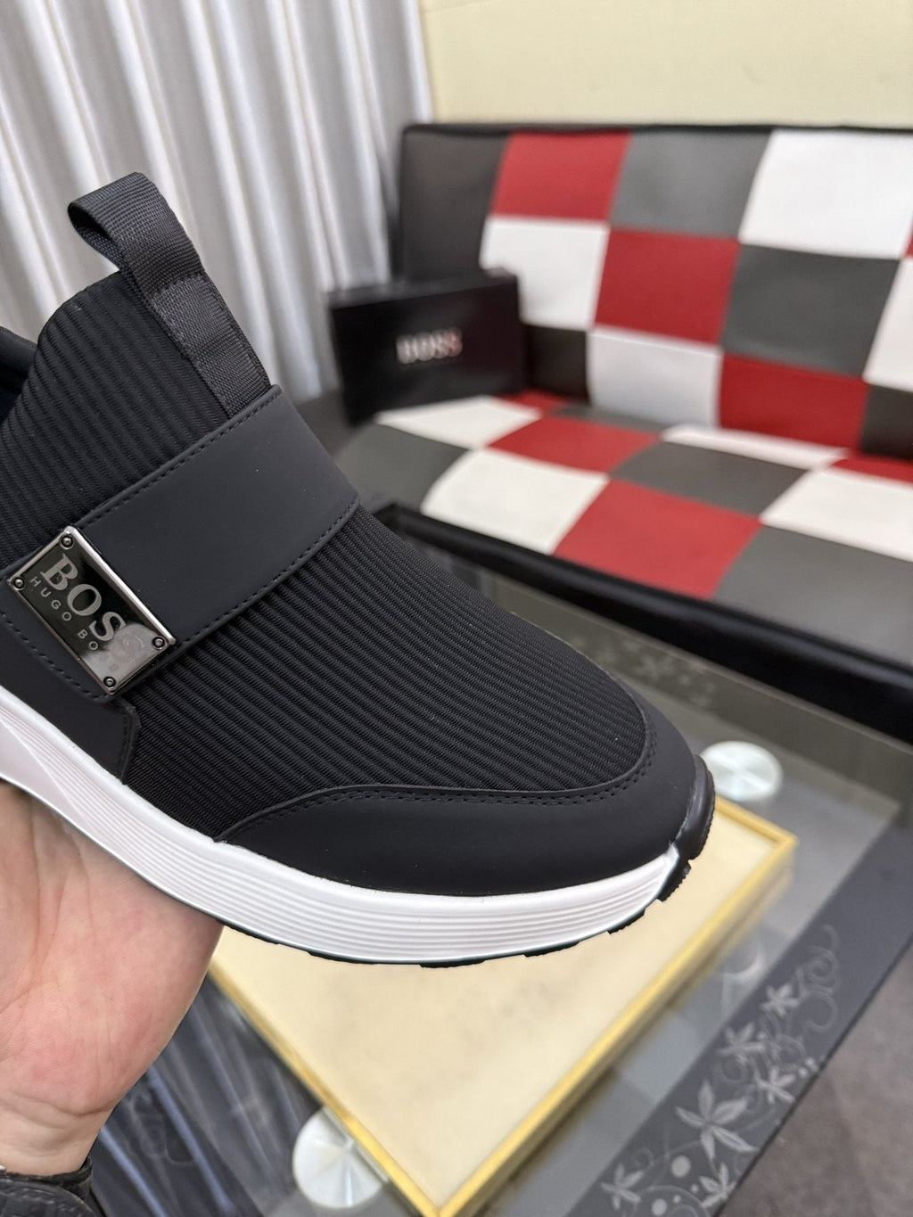 Hugo Boss Textured Strap Slip-On Sneakers — detail