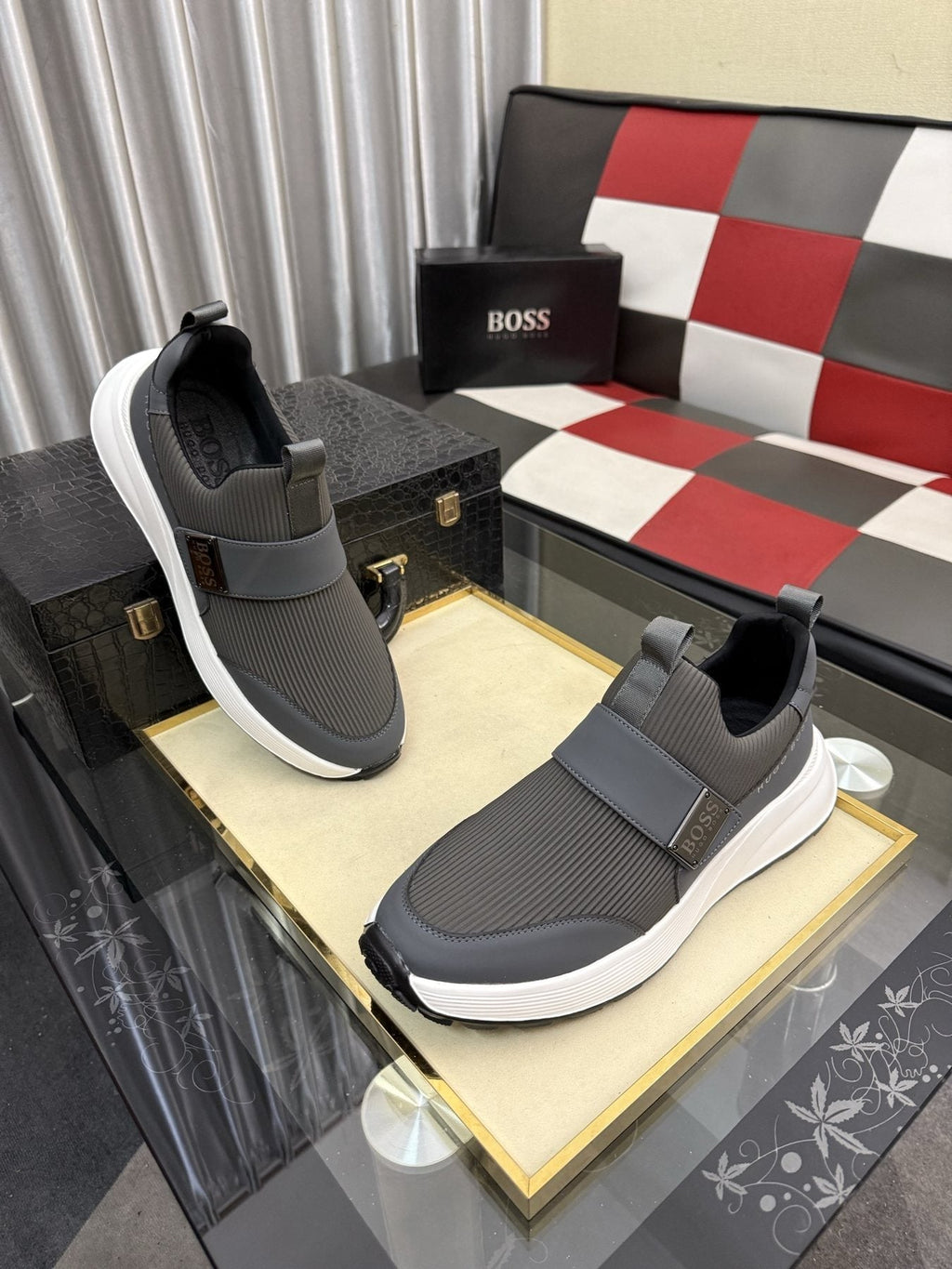 Hugo Boss Textured Strap Slip-On Sneakers — side