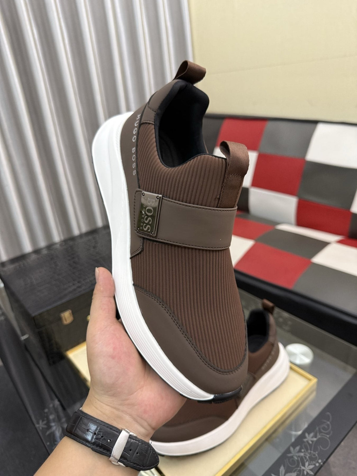 Hugo Boss Textured Strap Slip-On Sneakers — side