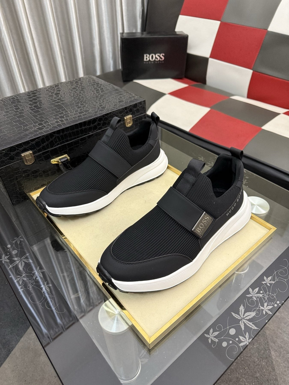 Hugo Boss Textured Strap Slip-On Sneakers — front