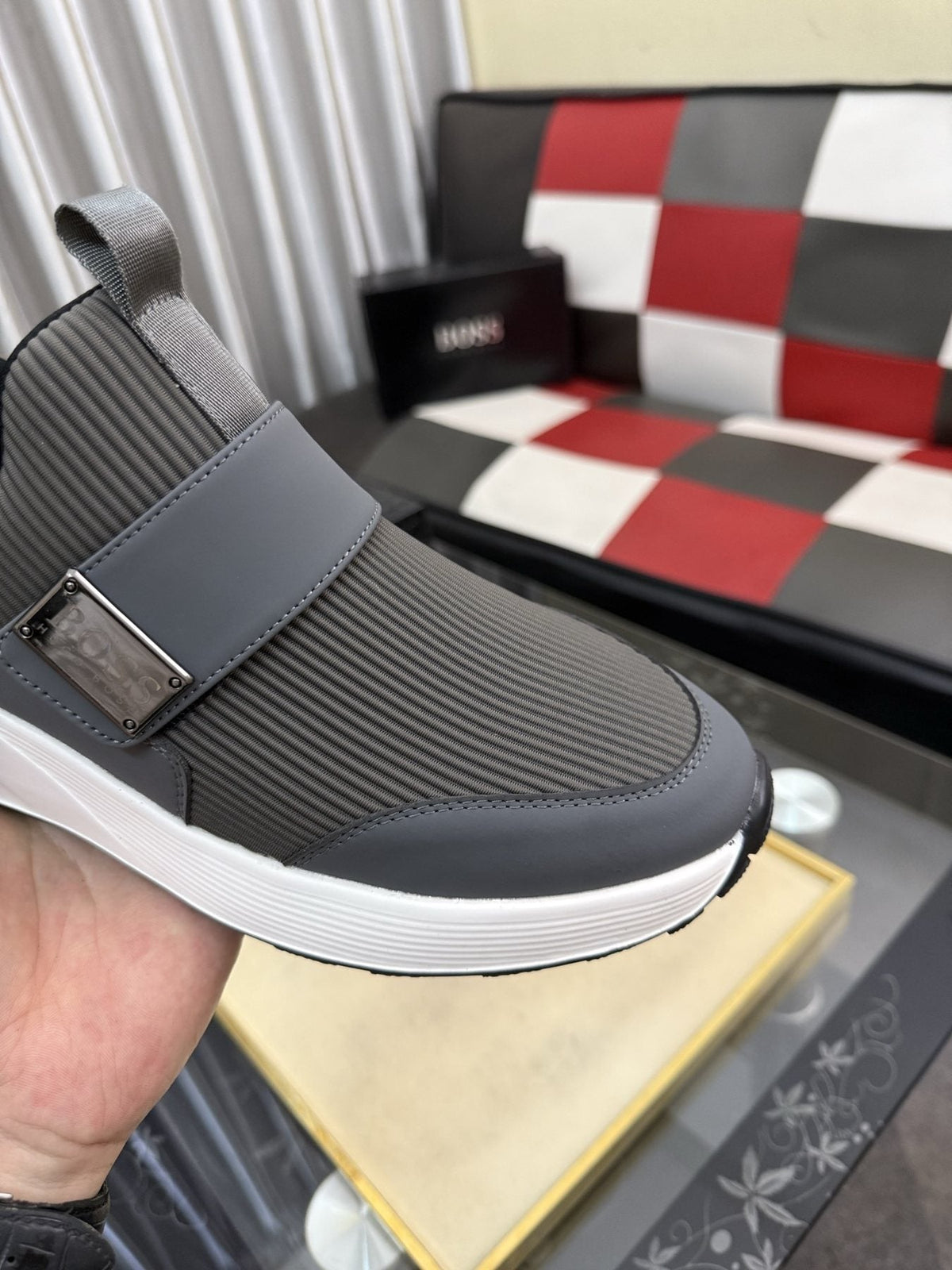 Hugo Boss Textured Strap Slip-On Sneakers — detail