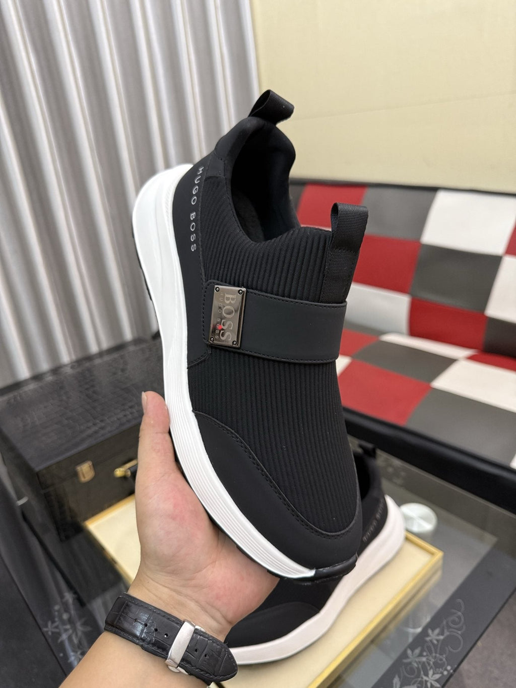 Hugo Boss Textured Strap Slip-On Sneakers — side