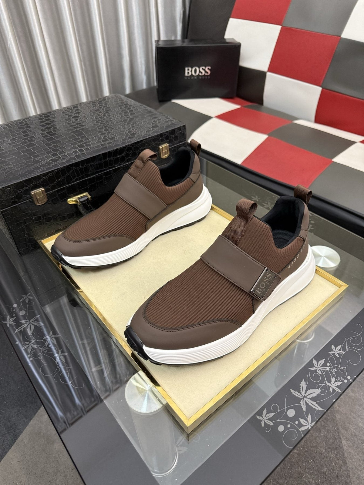Hugo Boss Textured Strap Slip-On Sneakers — front