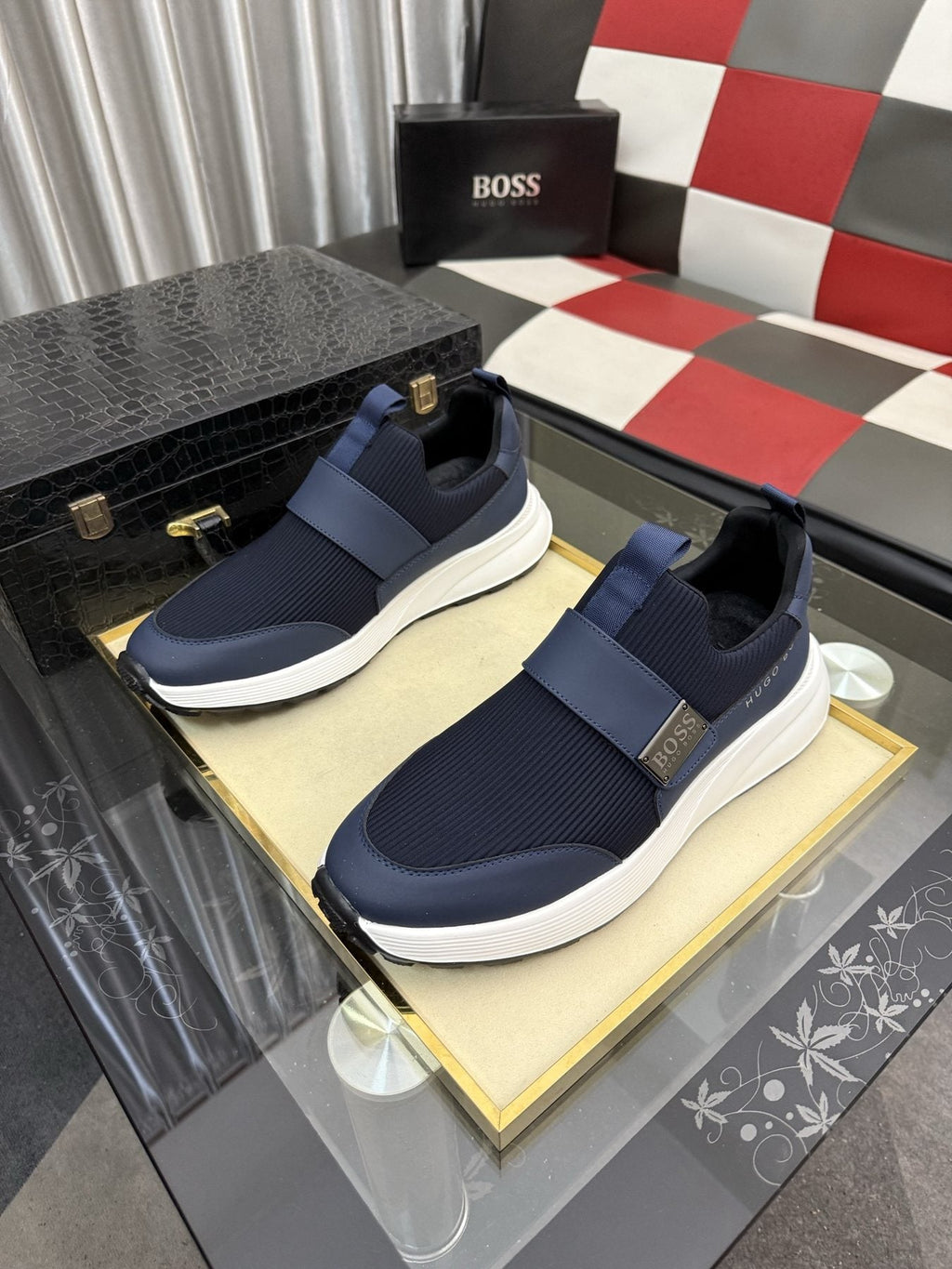 Hugo Boss Textured Strap Slip-On Sneakers — front